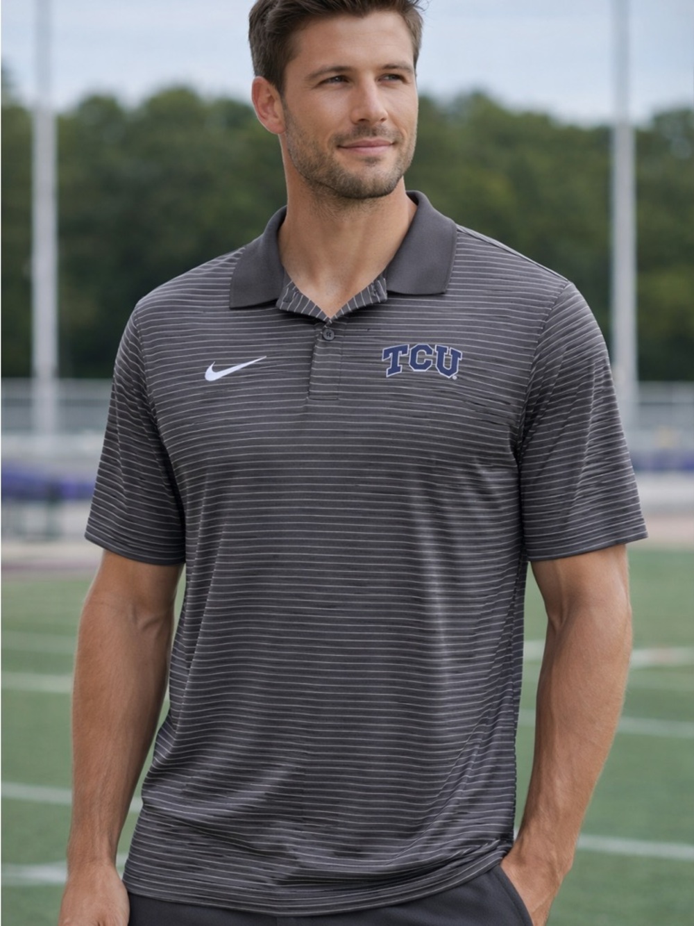 Nike Gray Striped TCU Polo